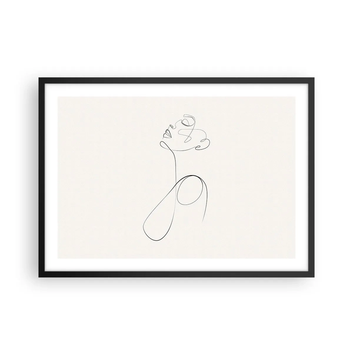 Affiche dans un cadre noir - Poster - Croquis de visage minimaliste au trait sur fond blanc - 70x50cm - En boucle dans les rêves - Décoration murale moderne pour le salon et la chambre ARTTOR