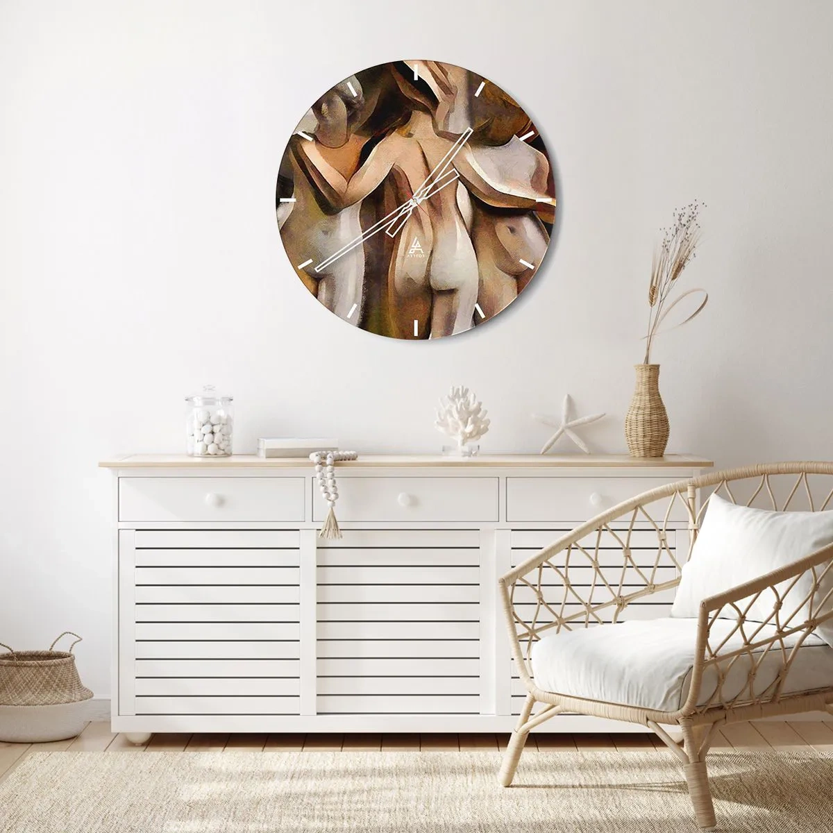 Horloge murale - Pendule murale - Une interprétation abstraite de trois figures aux couleurs chaudes. - 30x30cm - Trois Grâces 2.0 - Décoration murale moderne pour le salon, la cuisine et la chambre ARTTOR