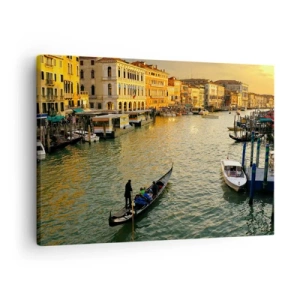 Impression sur toile - Image sur toile - Gondole sur un canal de Venise au coucher du soleil - 70x50cm - Du côté ensoleillé de la rue - Décoration murale moderne pour le salon et la chambre ARTTOR