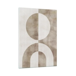 Impression sur verre - Image sur verre - Géométrie beige avec un demi-cercle et un cercle sur un fond horizontal - 50x70cm - Similitudes et différences - Décoration murale moderne pour le salon et la chambre ARTTOR