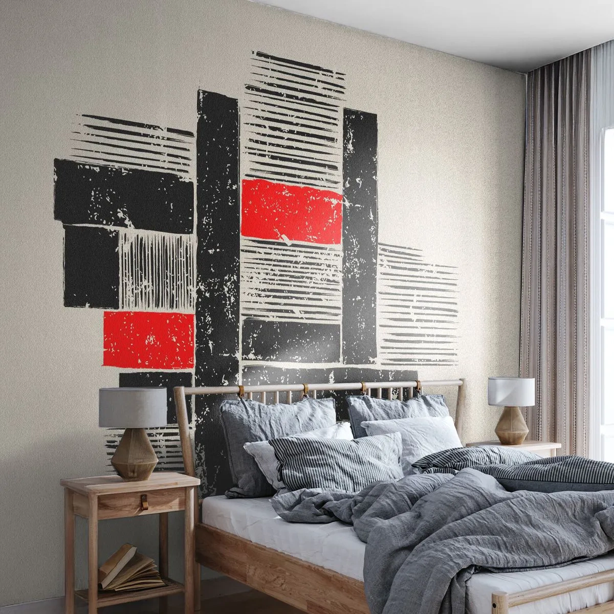 Papier Peint Photo Premium Canvas - En rouge et noir - Abstraction, Art moderne, Industriel - 250x175 cm
