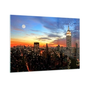 Impression sur verre - Image sur verre - Panorama nocturne de la ville avec des bâtiments illuminés - 100x70cm - Nuit américaine lumineuse - Décoration murale moderne pour le salon et la chambre ARTTOR