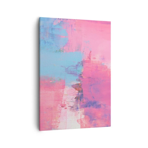 Impression sur toile - Image sur toile - Composition abstraite en rose et bleu - 50x70cm - Du rose, du bleu et une pincée de lumière - Décoration murale moderne pour le salon et la chambre ARTTOR