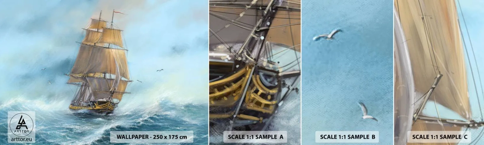 Échantillon de Papier Peint Autocollant Deluxe Sticker - Se précipitant sur les vagues - Mer, Bateau, Nautique - 100x30 cm