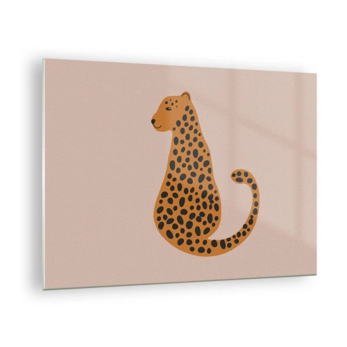 Impression sur verre - Image sur verre - Illustration d'une panthère avec des taches noires sur fond beige - 70x50cm - La panthère est un motif à la mode - Décoration murale moderne pour le salon et la chambre ARTTOR