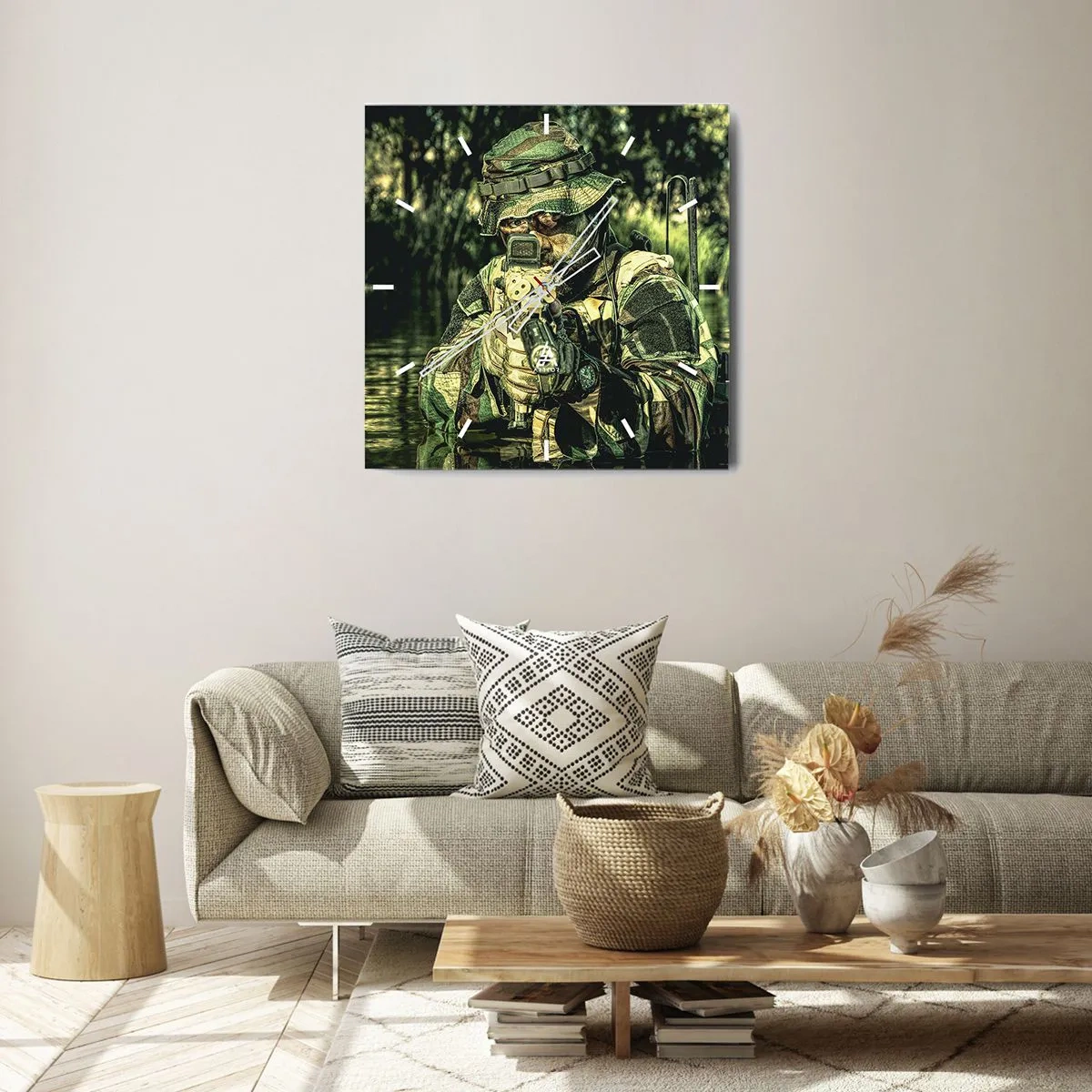 Horloge murale - Pendule murale - Un soldat en tenue de camouflage vise à travers l'eau. - 30x30cm - Le meilleur des meilleurs - Décoration murale moderne pour le salon et la chambre ARTTOR