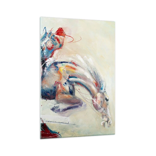 Impression sur verre - Image sur verre - Une image dynamique d'un cheval dans un style artistique abstrait. - 70x100cm - Accrochez-vous, nous décollons - Décoration murale moderne pour le salon et la chambre ARTTOR