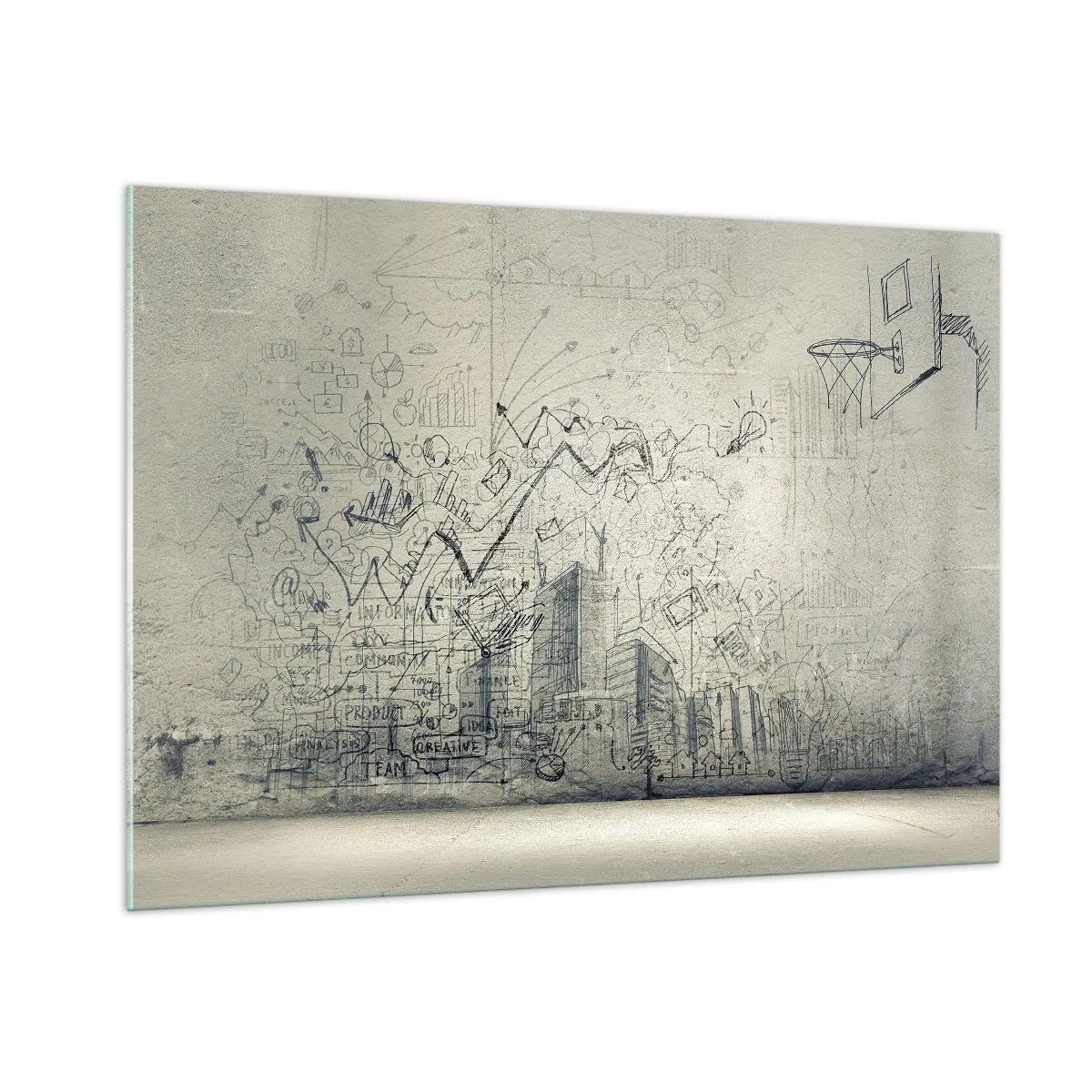 Impression sur verre - Image sur verre - Croquis graphique avec des éléments commerciaux et créatifs - 100x70cm - Ma vie fantastique en ville - Décoration murale moderne pour le salon et la chambre ARTTOR