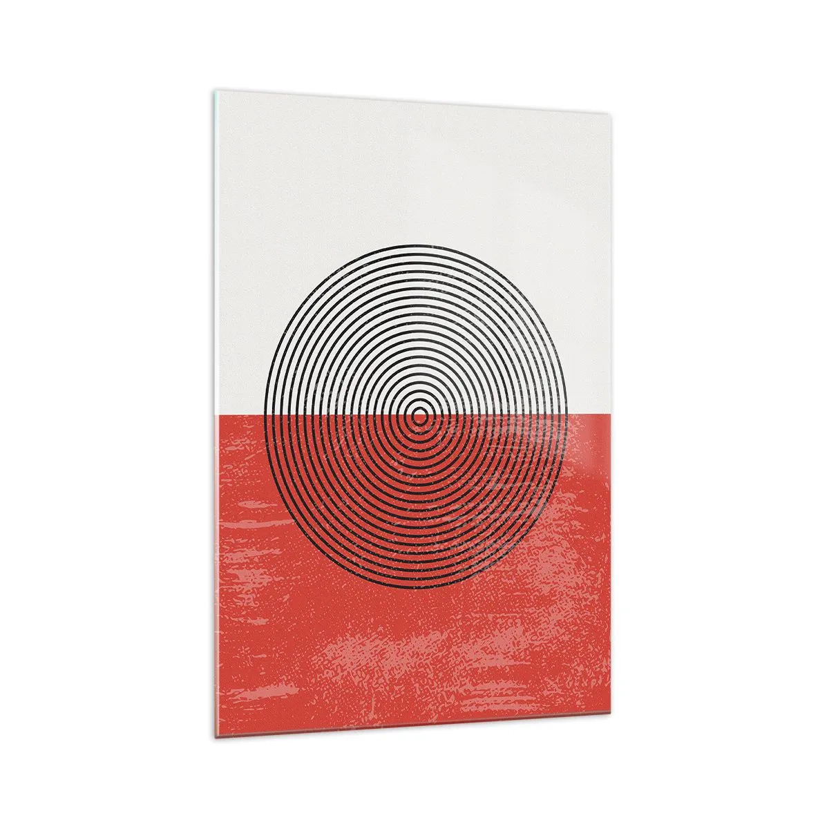 Impression sur verre - Image sur verre - Motif géométrique avec des cercles concentriques sur un fond rouge et blanc - 70x100cm - Dans le mille - Décoration murale moderne pour le salon et la chambre ARTTOR