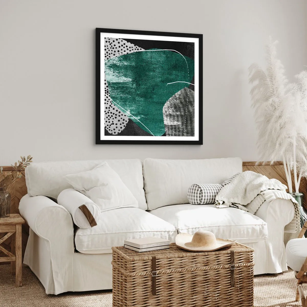 Affiche dans un cadre noir - Poster - Abstraction colorée avec feuille d'or - 30x30 cm