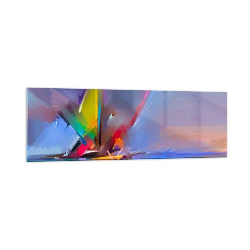 Impression sur verre - Image sur verre - Composition abstraite aux couleurs intenses - 160x50cm - Hélices comme un oiseau - Décoration murale moderne pour le salon et la chambre ARTTOR