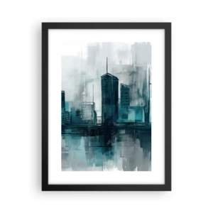 Affiche dans un cadre noir - Poster - Une ville couleur de pluie - 30x40 cm