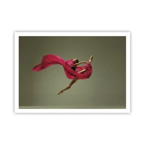 Affiche - Poster - Danseuse de ballet dans une pose dynamique avec du tissu rose - 100x70cm - Flamme dansante - Décoration murale moderne pour le salon et la chambre ARTTOR