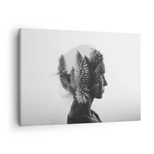 Impression sur toile - Image sur toile - Un portrait subtil avec des éléments de la nature - 70x50cm - Dame de la pinède - Décoration murale moderne pour le salon et la chambre ARTTOR