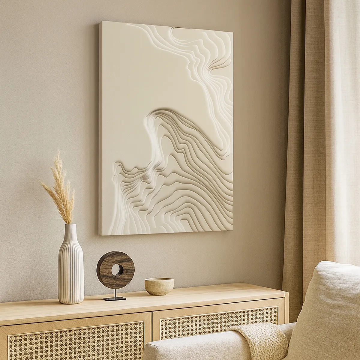 Impression sur toile - Image sur toile - Un motif abstrait dans des tons beiges avec un effet linéaire. - 50x70cm - Topographie artistique - Décoration murale moderne pour le salon et la chambre ARTTOR