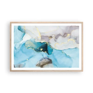 Affiche dans un chêne clair - Poster - Etude de la rencontre gris et turquoise - 91x61 cm