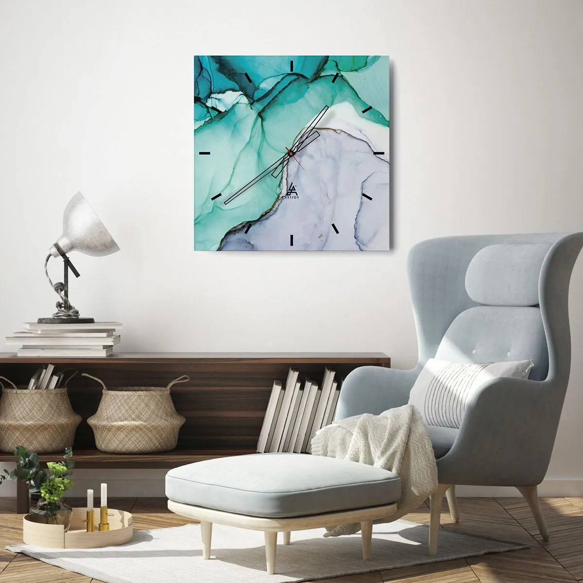 Horloge murale - Pendule murale - Étude de turquoise - 30x30 cm
