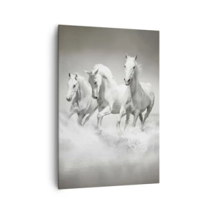Impression sur toile - Image sur toile - Trois chevaux blancs galopant dans l'eau - 70x100cm - La folie blanche - Décoration murale moderne pour le salon et la chambre ARTTOR