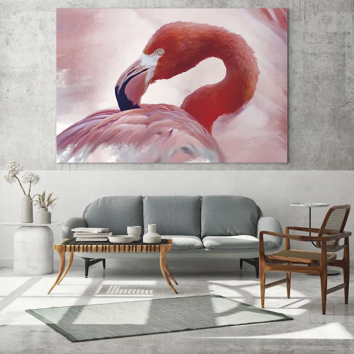 Impression sur verre - Image sur verre - Un flamant rose se tourne gracieusement sur le côté - 70x50cm - Beauté des oiseaux - Décoration murale moderne pour le salon et la chambre ARTTOR