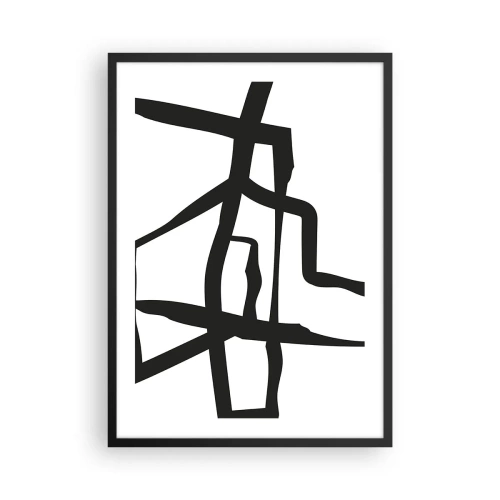 Affiche dans un cadre noir - Poster - Composition abstraite de lignes noires sur fond blanc - 50x70cm - Conception noir et blanc - Décoration murale moderne pour le salon et la chambre ARTTOR