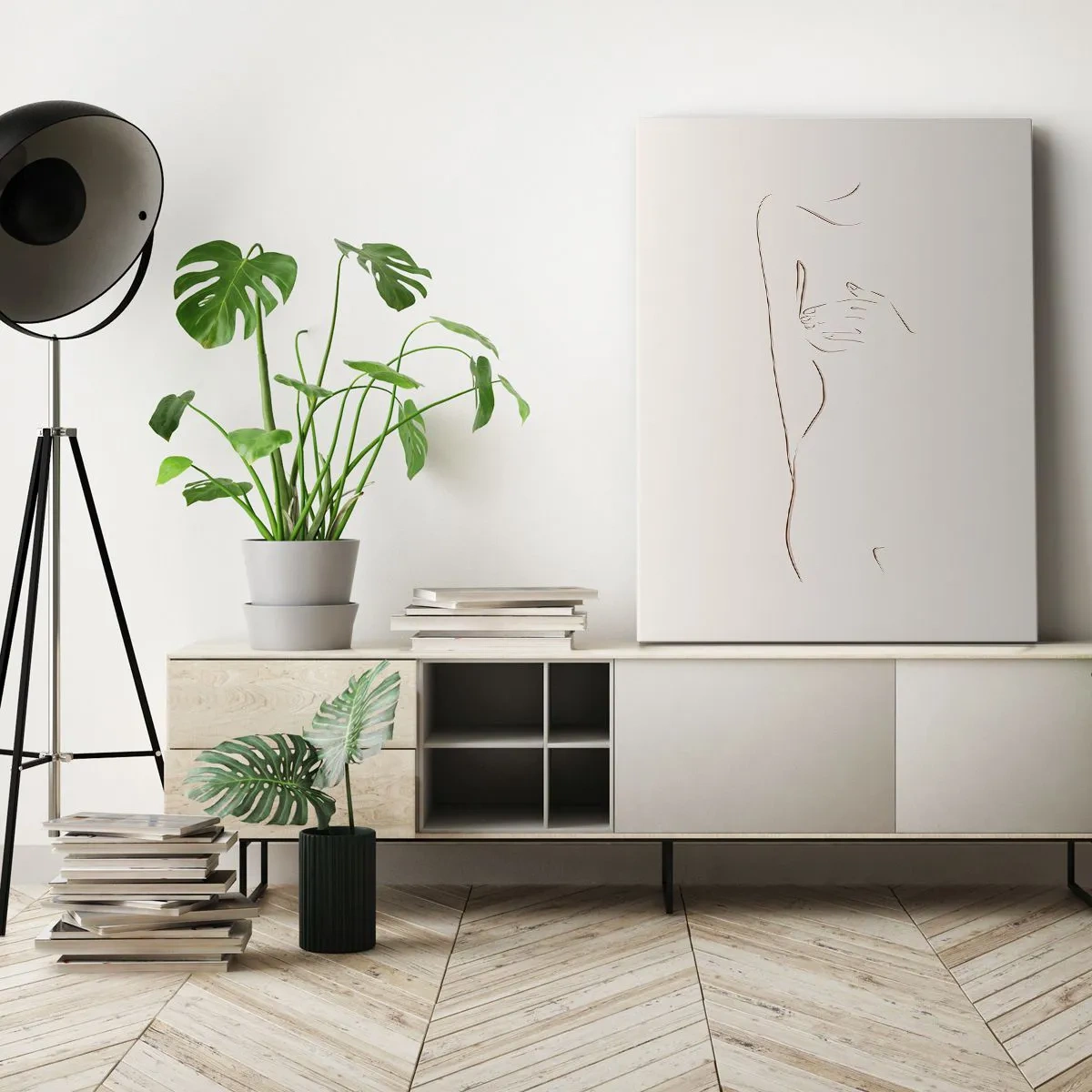 Impression sur toile - Image sur toile - Un dessin au trait subtil d'une silhouette sur un fond clair - 50x70cm - La forme du désir - Décoration murale moderne pour le salon et la chambre ARTTOR