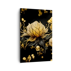 Impression sur toile - Image sur toile - Fleur dorée sur fond sombre - 80x120cm - Fragilité subtile - Décoration murale moderne pour le salon et la chambre ARTTOR