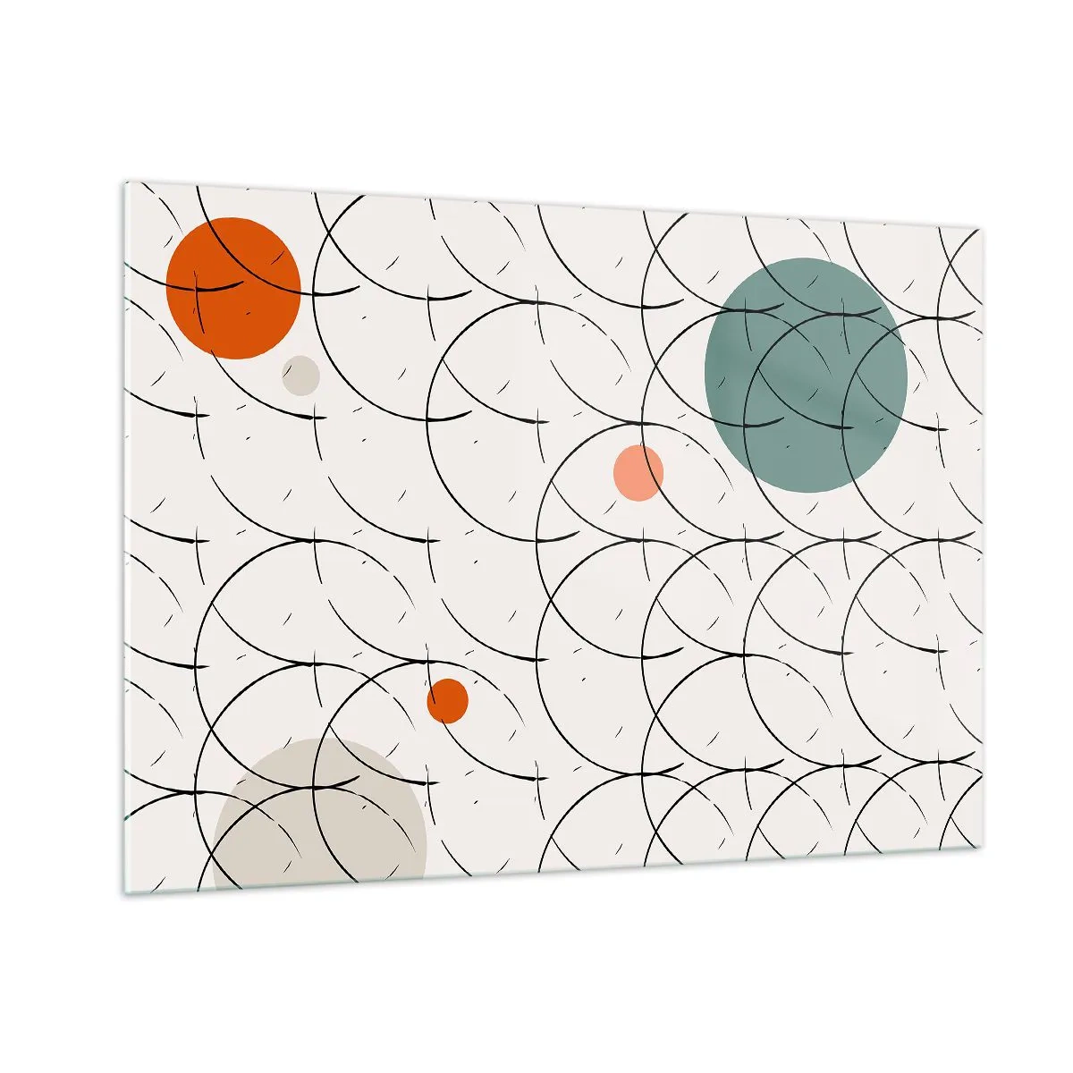 Impression sur verre - Image sur verre - Cercles colorés et lignes noires sur fond clair dans un style pop art. - 100x70cm - Dans l'esprit pop art - Décoration murale moderne pour le salon et la chambre ARTTOR