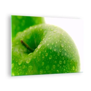 Impression sur verre - Image sur verre - Une pomme verte couverte de gouttes d'eau - 70x50cm - Fraîcheur de verdure fraîche - Décoration murale moderne pour le salon et la chambre ARTTOR