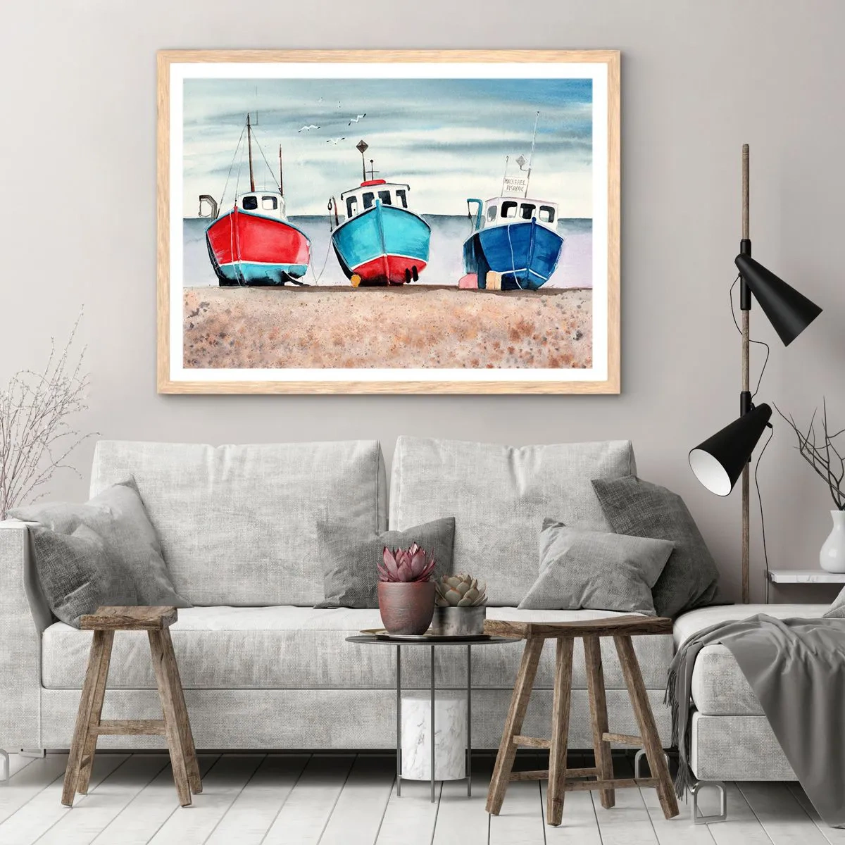 Affiche dans un chêne clair - Poster - Prêt pour la pêche - 50x40 cm