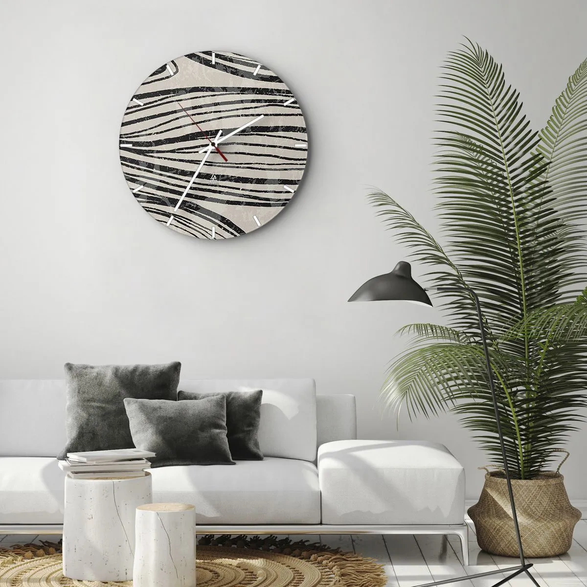 Horloge murale - Pendule murale - Lignes noires sur fond beige dans un arrangement rythmique - 30x30cm - Ligne de marécage - Décoration murale moderne pour le salon, la cuisine et la chambre ARTTOR