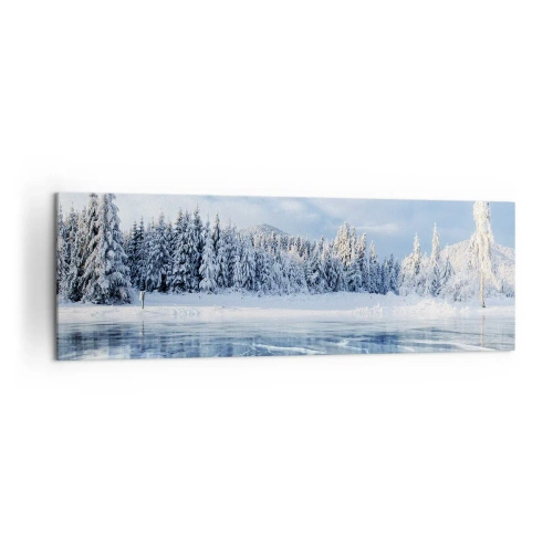 Impression sur toile - Image sur toile - Un lac gelé entouré d'une forêt enneigée - 160x50cm - Vue éblouissante et cristalline - Décoration murale moderne pour le salon et la chambre ARTTOR