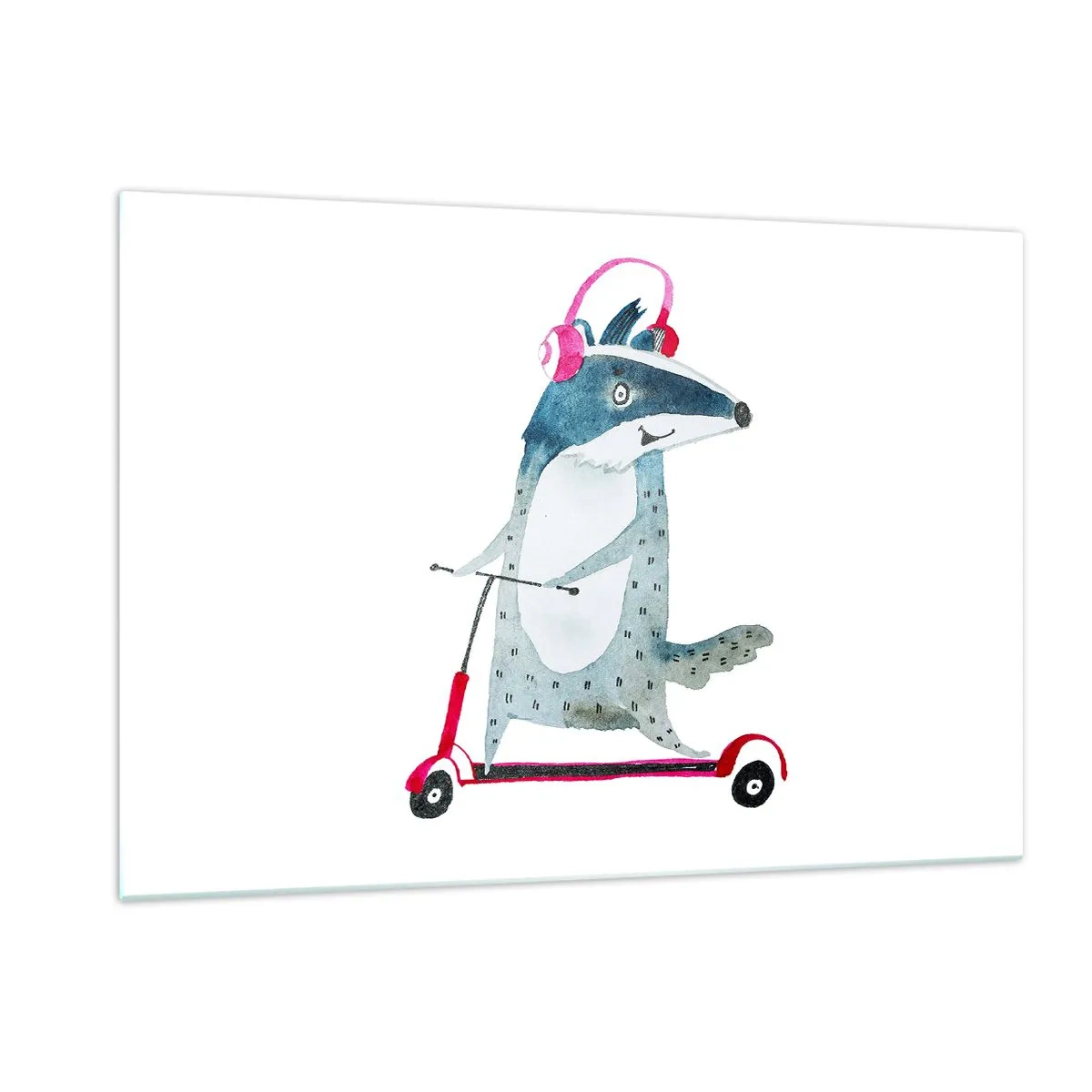 Impression sur verre - Image sur verre - Blaireau avec un casque sur un scooter aquarelle - 120x80cm - La joie du blaireau - Décoration murale moderne pour le salon et la chambre ARTTOR