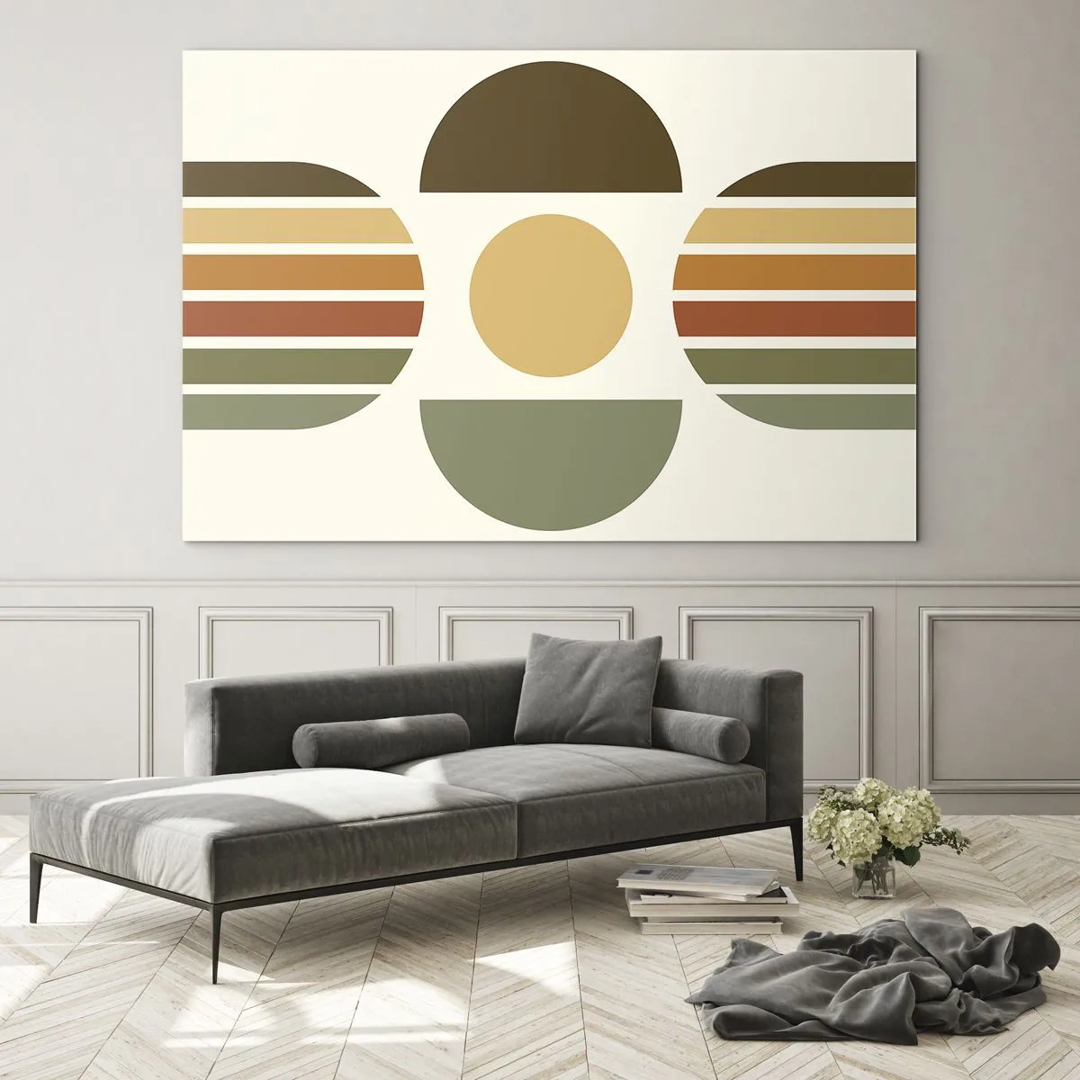 Impression sur verre - Image sur verre - Conception géométrique abstraite avec des tons terreux et des formes audacieuses - 70x50cm - Dans les coulaurs de la terre - Décoration murale moderne pour le salon et la chambre ARTTOR