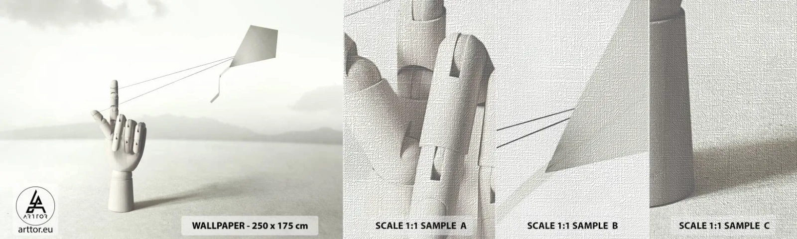 Échantillon de Papier Peint Premium Canvas - Épreuve de force - Abstraction, Main, Cerf-volant - 100x30 cm