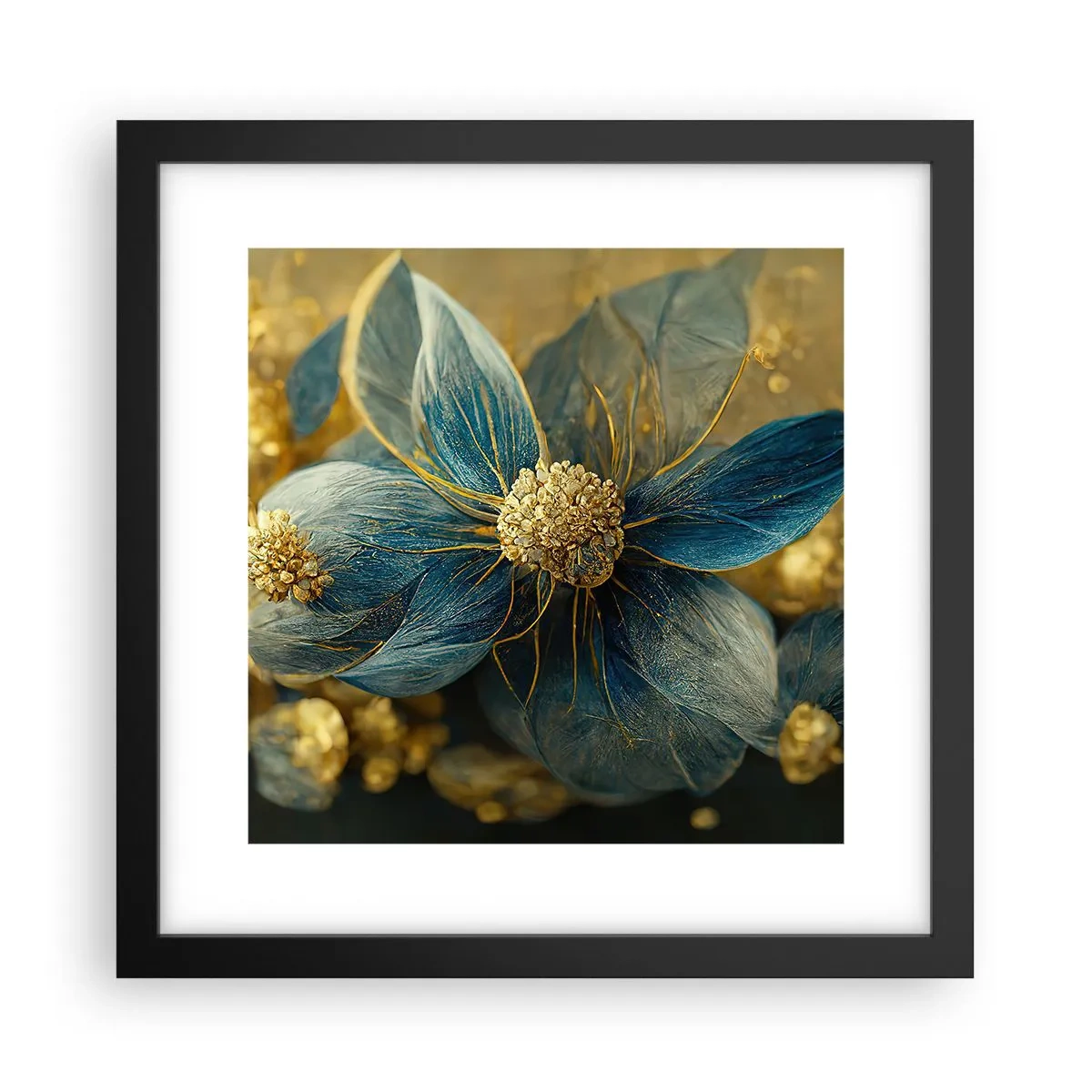 Affiche dans un cadre noir - Poster - Fleurir avec de l'or - 30x30 cm