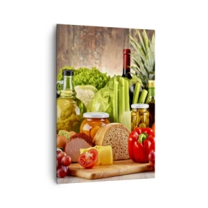 Impression sur toile - Image sur toile - Fruits, légumes et produits alimentaires colorés - 70x100cm - Fumé, cuit au four et mariné - Décoration murale moderne pour le salon et la chambre ARTTOR