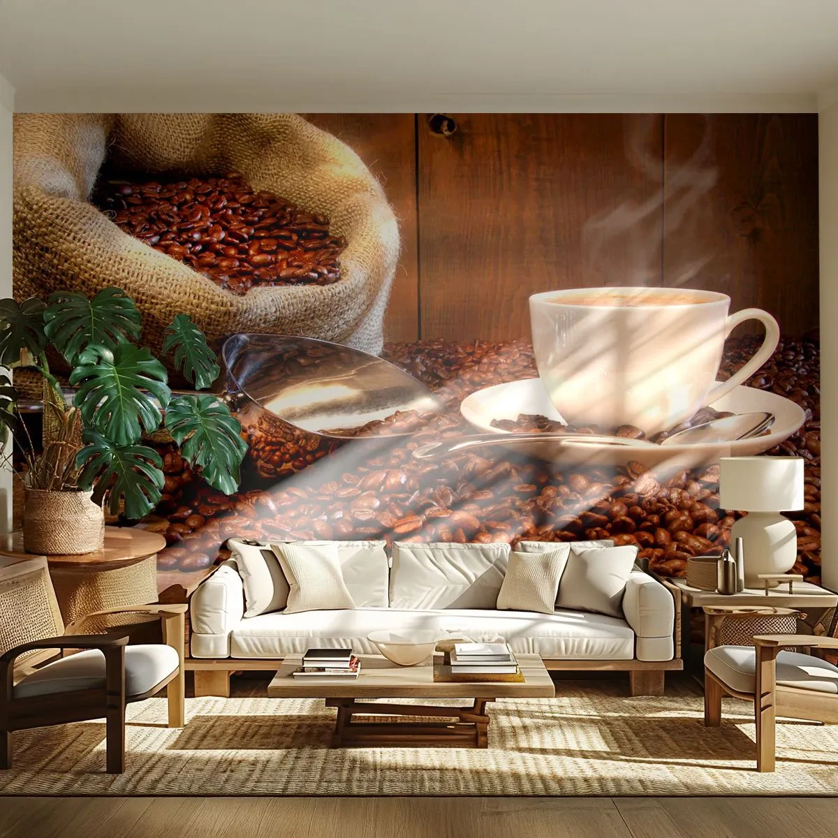 Papier Peint Autocollant Deluxe Sticker - Sentez-vous cette odeur? - Grains de café, Arôme, La gastronomie - 250x175 cm