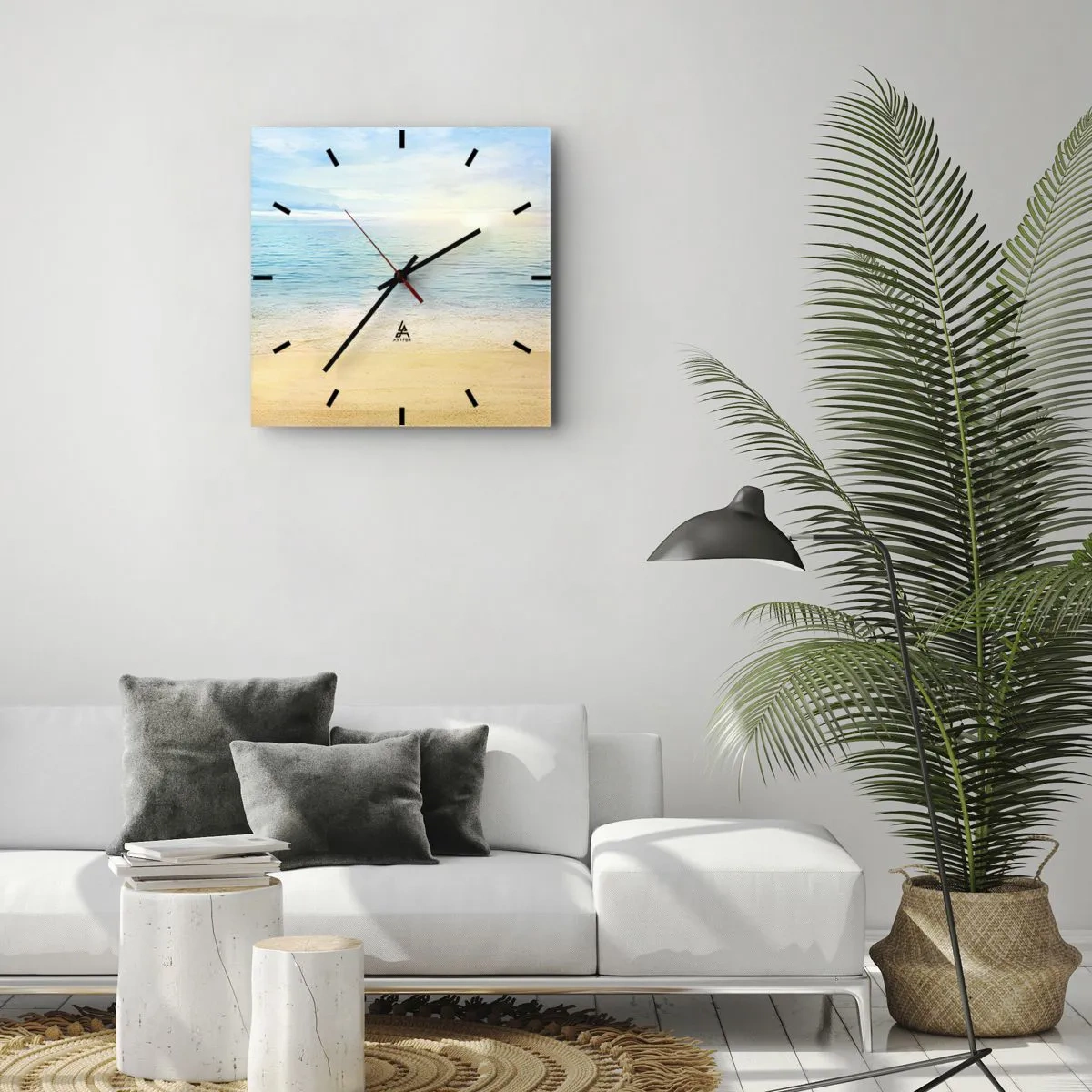 Horloge murale - Pendule murale - Une plage avec une mer turquoise et un ciel clair - 30x30cm - Le grand bleu - Décoration murale moderne pour le salon et la chambre ARTTOR