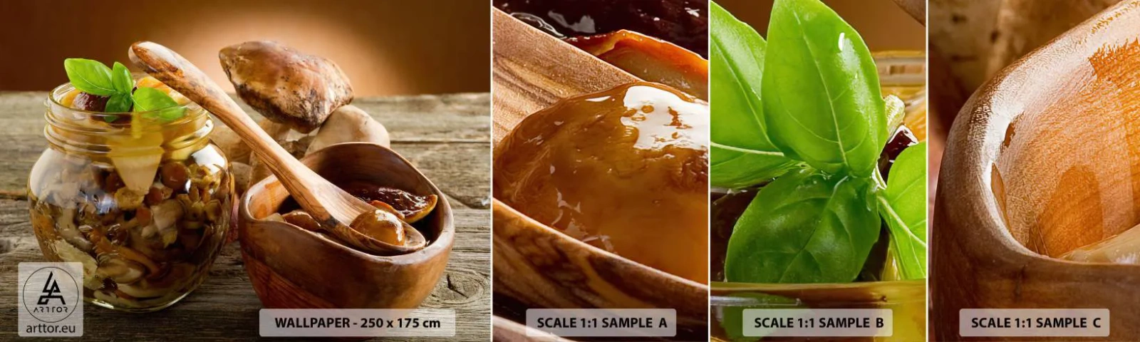 Échantillon de Papier Peint Autocollant Deluxe Sticker - Que ce soit frais ou salé, ou en automne... - La gastronomie, Champignons, Cuisine - 100x30 cm