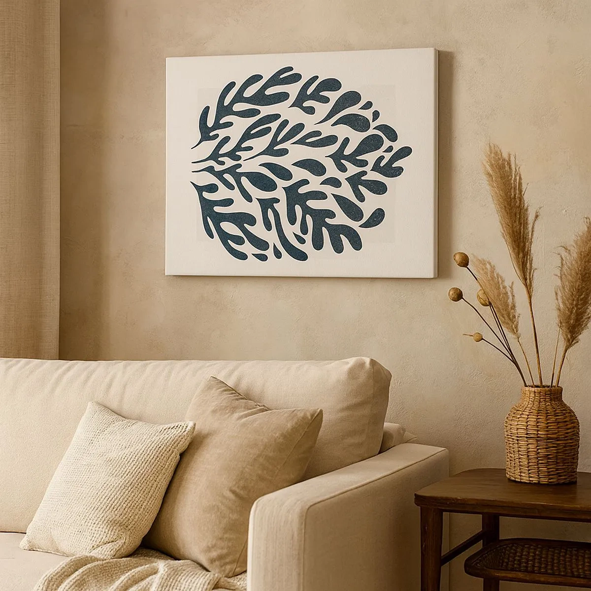 Impression sur toile - Image sur toile - Motif de feuille abstrait sombre sur fond clair - 70x50cm - Formes de la nature - Décoration murale moderne pour le salon et la chambre ARTTOR