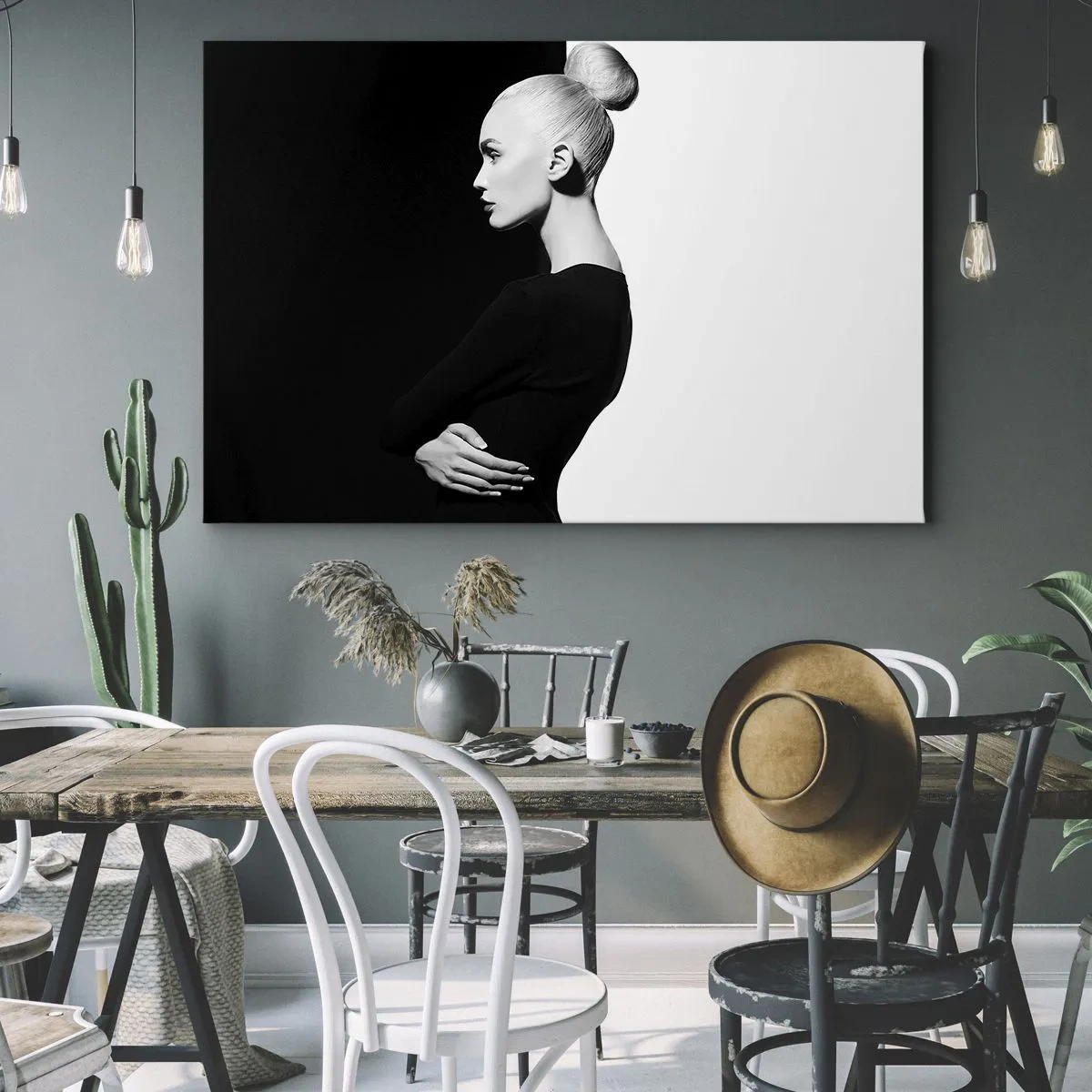 Impression sur toile - Image sur toile - Portrait élégant d'une femme sur fond noir et blanc - 70x50cm - Tout simplement une femme - Décoration murale moderne pour le salon et la chambre ARTTOR