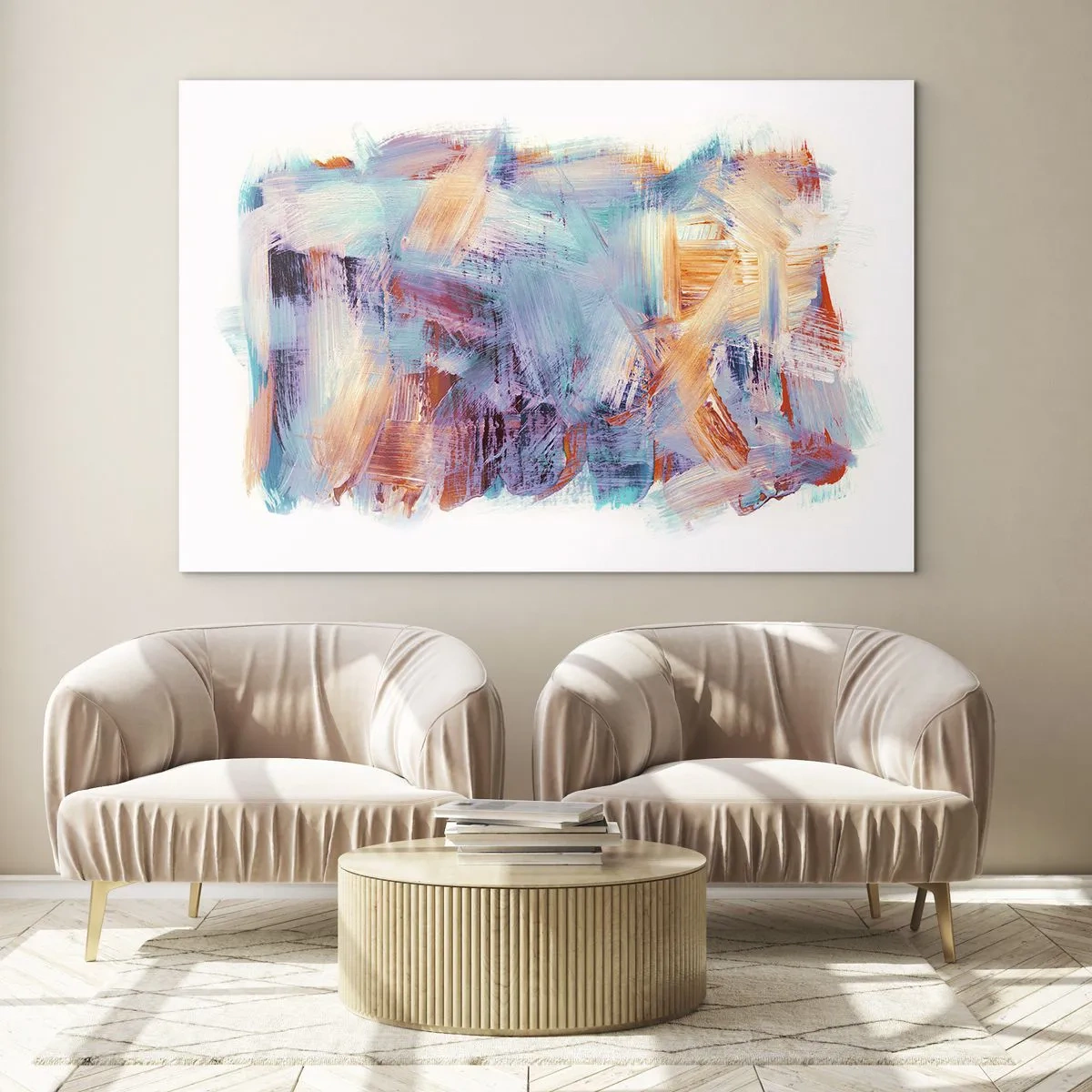 Impression sur verre - Image sur verre - Coups de pinceau colorés dans une abstraction pastel - 70x50cm - Un désordre coloré - Décoration murale moderne pour le salon et la chambre ARTTOR