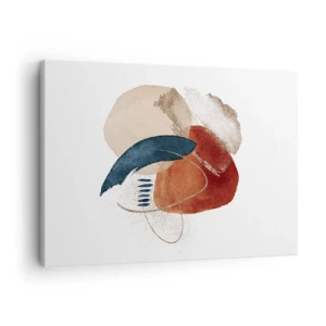 Impression sur toile - Image sur toile - Une composition abstraite avec des taches dans des tons terreux et bleu marine. - 70x50cm - Composition ovale - Décoration murale moderne pour le salon et la chambre ARTTOR