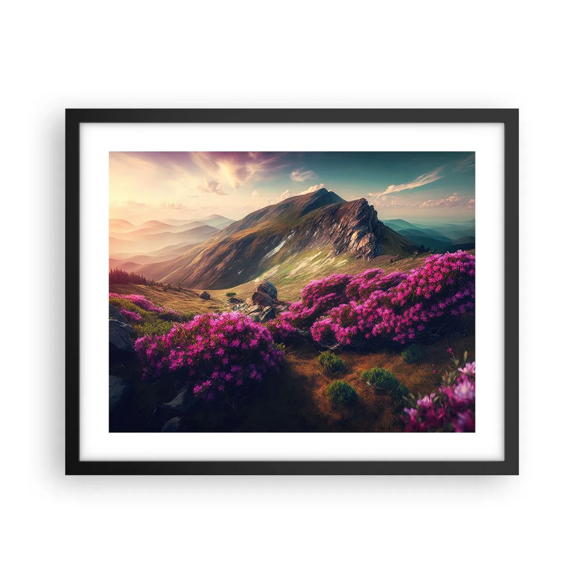 Affiche dans un cadre noir - Poster - L'été à la montagne - 50x40 cm