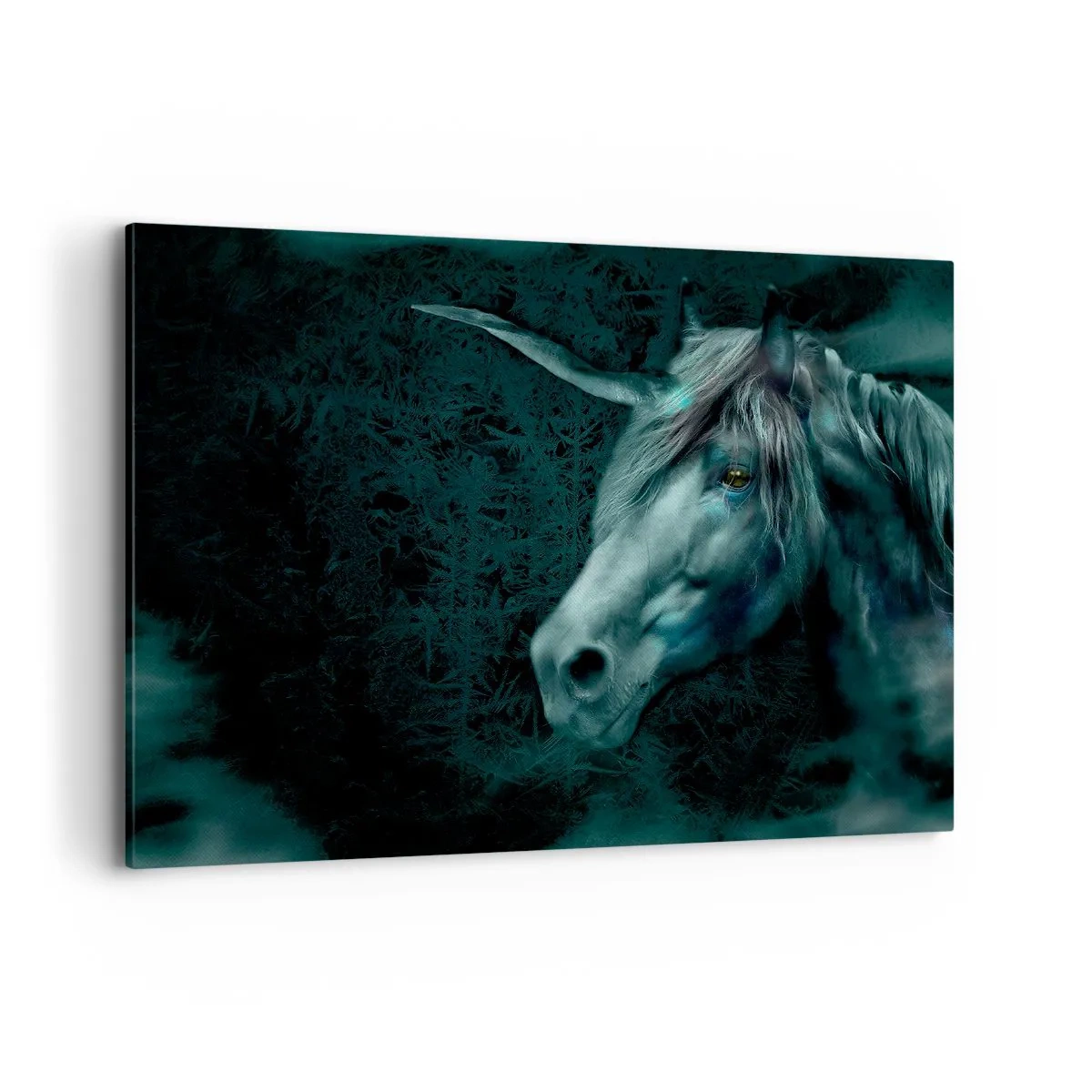 Impression sur toile - Image sur toile - Une licorne magique dans une forêt mystérieuse et sombre aux couleurs fantastiques. - 100x70cm - Dans une forêt de conte de fées - Décoration murale moderne pour le salon et la chambre ARTTOR