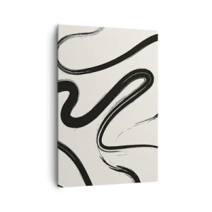 Impression sur toile - Image sur toile - Lignes courbes noires et blanches sur fond clair - 70x100cm - Fantaisie en noir et blanc - Décoration murale moderne pour le salon et la chambre ARTTOR