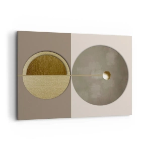 Impression sur toile - Image sur toile - Cercles abstraits dans les tons or et beige - 100x70cm - Équilibre parfait - Décoration murale moderne pour le salon et la chambre ARTTOR