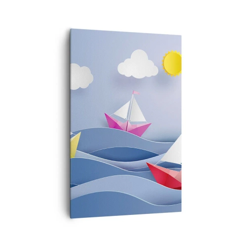 Impression sur toile - Image sur toile - Voiliers colorés sur les vagues par une journée ensoleillée - 80x120cm - Ah qu'il est agréable de se balancer dans les vagues - Décoration murale moderne pour le salon et la chambre ARTTOR