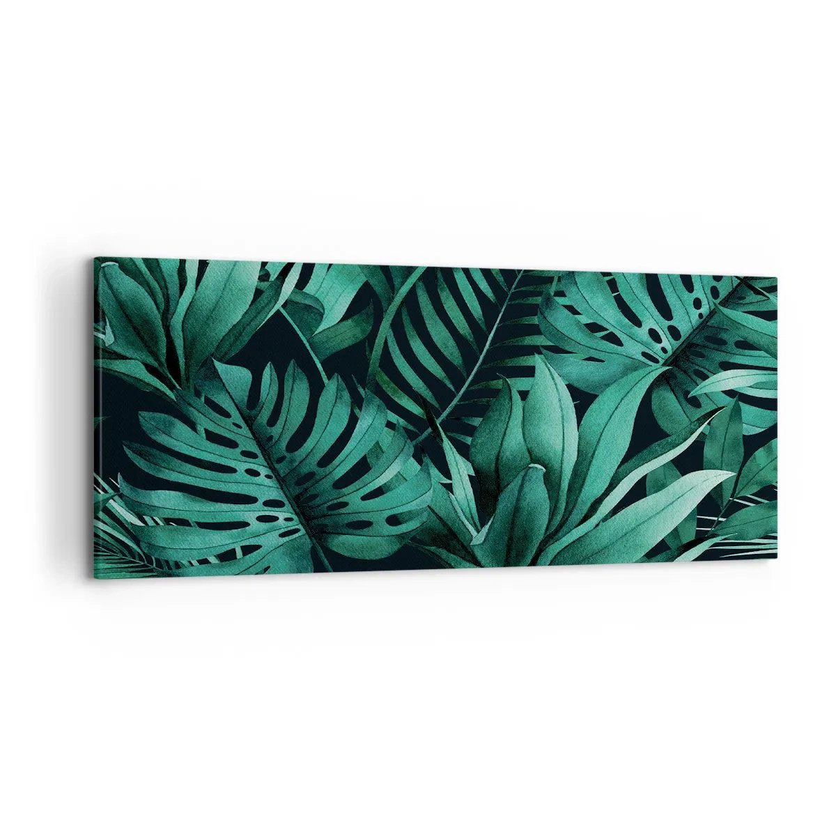 Impression sur toile - Image sur toile - Feuilles tropicales aux nuances de vert intense - 120x50cm - Profondeur du vert tropical - Décoration murale moderne pour le salon et la chambre ARTTOR