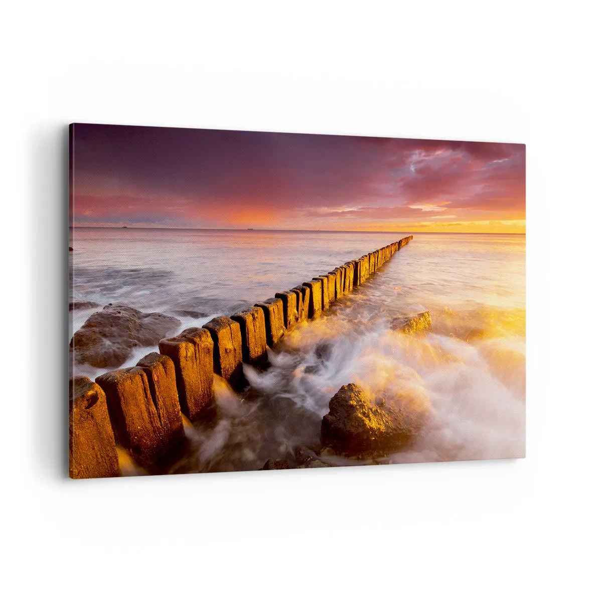 Impression sur toile - Image sur toile - Un paysage pittoresque au bord de la mer au coucher du soleil - 100x70cm - La douceur des vagues - Décoration murale moderne pour le salon et la chambre ARTTOR